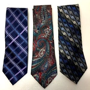 3 Mens Neckties Ties 2-100% Silk 1-Polyester Nice